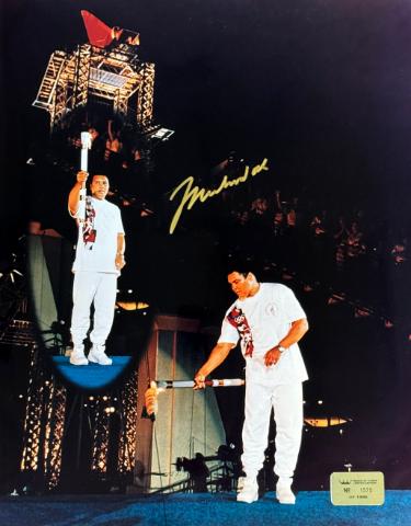 Muhammad Ali Autographed 16x20 Photo 1996 Atlanta Olympics Torch Lighting- /1996- Beckett/Ali/Prince COA w/VHS Tape of Signing - CTBL_045344-Powers Sports Memorabilia
