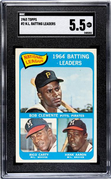 1965 Topps NL Batting Leaders Card #2- Roberto/Bob Clemente/Hank Aaron/Rico Carty- SGC Graded 5.5 EX+-Powers Sports Memorabilia
