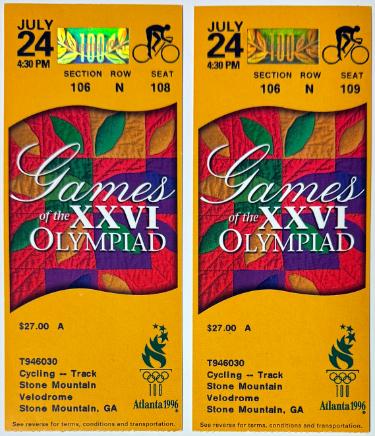 Atlanta Olympics July 24, 1996 Cycling Ticket Stub Pair-Stone Mountain Velodrome-Powers Sports Memorabilia