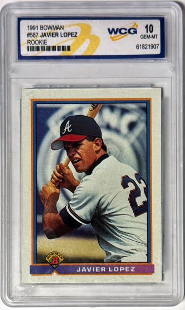Javier Lopez 1991 Bowman Rookie Card #587- WCG Graded 10 Gem Mint (Atlanta Braves)-Powers Sports Memorabilia