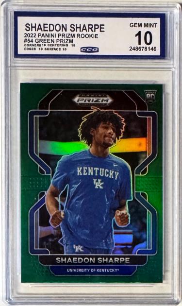 Shaedon Sharpe 2022-23 Panini Prizm Draft Picks Green Rookie Card (RC) #54- CCG Graded 10 Gem Mint (Kentucky)-Powers Sports Memorabilia