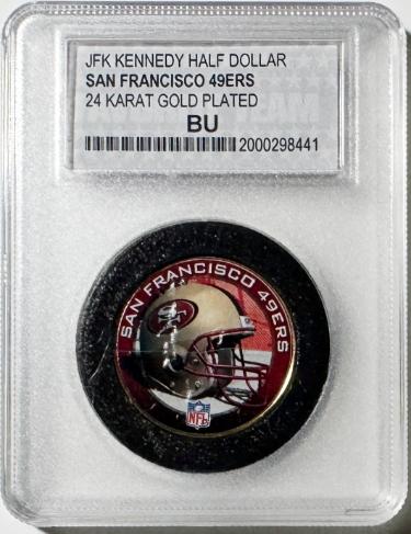 San Francisco 49ers NFL 24 Karat Gold Plated Kennedy Half Dollar, #1 FAN BU-Powers Sports Memorabilia