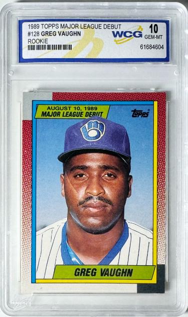 Greg Vaughn 1989 Topps Major League Debut Rookie Card #128- WCG Graded 10 Gem Mint (Milwaukee Brewers)-Powers Sports Memorabilia
