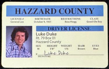 Luke Duke Hazzard County Replica Driver's License - Dukes of Hazzard- NEW-Powers Sports Memorabilia