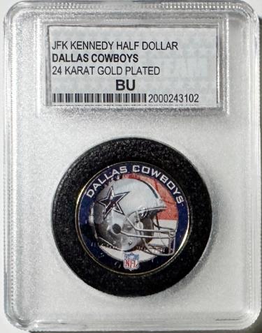 Dallas Cowboys NFL 24 Karat Gold Plated Kennedy Half Dollar, #1 FAN BU-Powers Sports Memorabilia