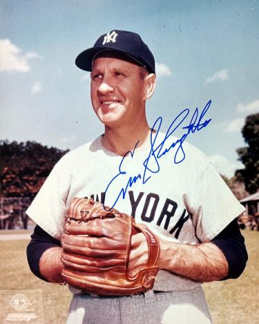 Enos Slaughter Autographed New York Yankees MLB 8x10 Photo imperfect- COA (HOF/10XAS)-Powers Sports Memorabilia