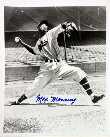 Max Manning Autographed Newark Eagles Negro League Vintage B&W 8x10 Photo imperfect- COA/CSA Show Ticket/Photo - CTBL_045484-Powers Sports Memorabilia
