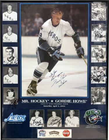 Gordie Howe Autographed Houston Aeros AHL 22x30 Poster 8 sigs Custom Framing- JSA LOA -To Joe-Powers Sports Memorabilia