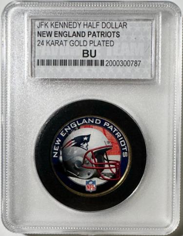 New England Patriots NFL 24 Karat Gold Plated Kennedy Half Dollar, #1 FAN BU-Powers Sports Memorabilia