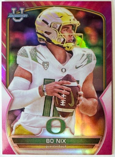 Bo Nix 2022 Bowman U Chrome Prospect Pink Refractor Rookie Card # 61 (Oregon/Broncos)-Powers Sports Memorabilia