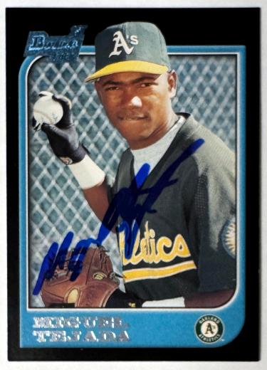 Miguel Tejada Autographed 1997 Bowman 1st Rookie On Card Auto #411- COA (Oakland A's)-Powers Sports Memorabilia