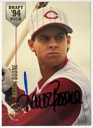 Aaron Boone Autographed 1994 Stadium Club Rookie On Card RC Auto #10- COA (Cincinnati Reds)-Powers Sports Memorabilia