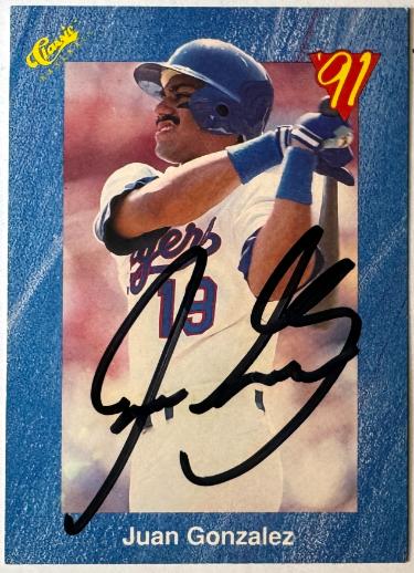 Juan Gonzalez Autographed 1991 Classic On Card Auto #T70- COA (Texas Rangers/HOF/3X ALL STAR)-Powers Sports Memorabilia