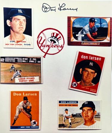 Don Larsen Autographed New York Yankees Card Collage 8x10 Photo- COA (1956 Perfect Game/No Hitter)-Powers Sports Memorabilia