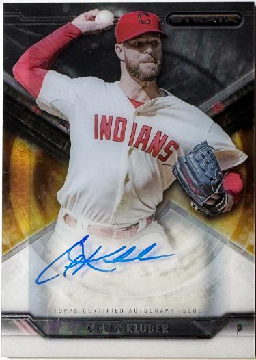 Corey Kluber Autographed 2015 Topps Strata On Card Auto #SA-CKR- (Cleveland/2X CY)-Powers Sports Memorabilia