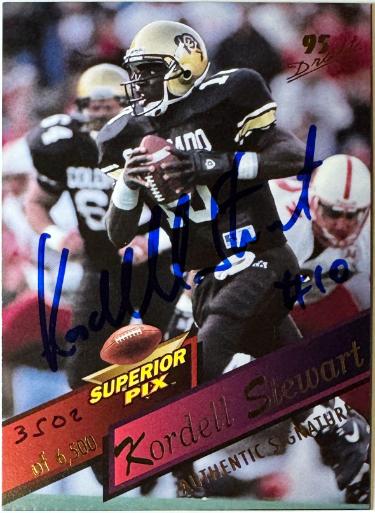 Kordell Stewart Autographed 1995 SuperiorPix Autographs Rookie On Card Auto #84-/6500 (Colorado Buffaloes/Steelers)-Powers Sports Memorabilia