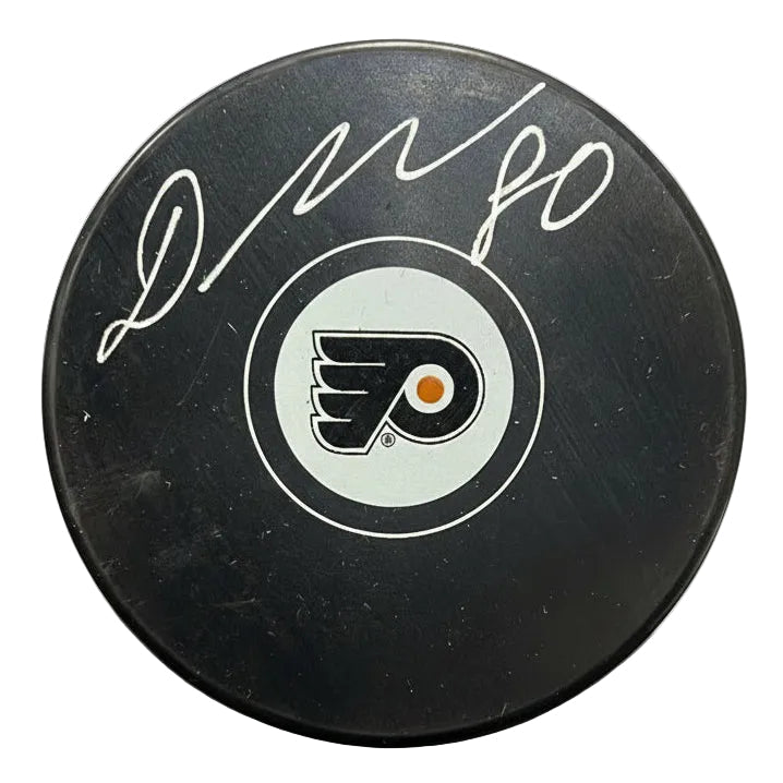 Dan Vladar Philadelphia Flyers Signed Logo Hockey Puck - Silver Signature-Powers Sports Memorabilia
