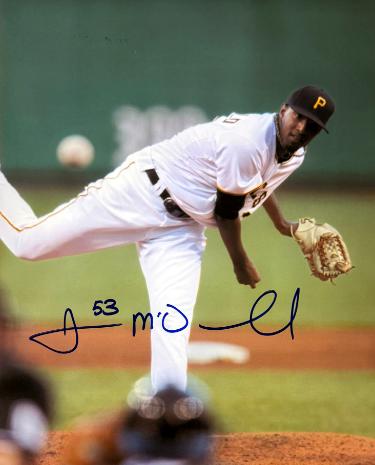 James McDonald Autographed Pittsburgh Pirates 8x10 Photo imperfect #53- COA-Powers Sports Memorabilia