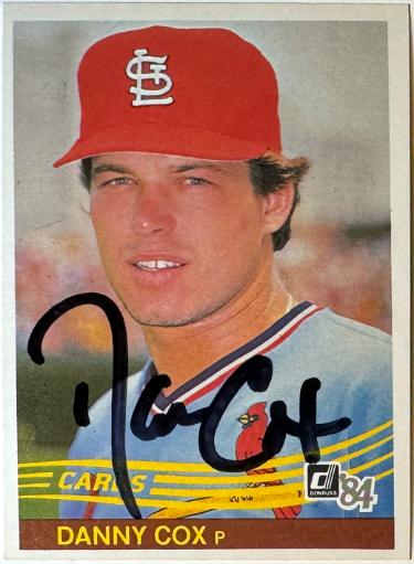 Danny Cox Autographed 1984 Donruss On Card Auto #449 - COA (St. Louis Cardinals)-Powers Sports Memorabilia