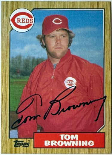 Tom Browning Autographed 1987 Topps On Card Auto #65- COA (Cincinnati Reds)-Powers Sports Memorabilia