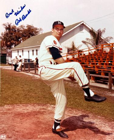 Bob Buhl Autographed Milwaukee Braves MLB 8x10 Photo imperfect - COA (1957 WS Champ)-Powers Sports Memorabilia