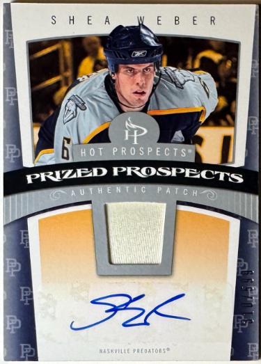 Shea Weber Autographed 2006-07 Fleer Hot Prospects Prized Auto/Patch RC Card #120 (Nashville Predators)-Powers Sports Memorabilia