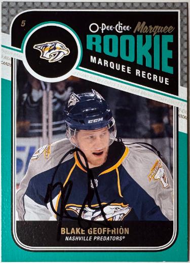 Blake Geoffrion Autographed 2011-12 O-Pee-Chee NHL Rookie On Card Auto (RC) #578- COA-Powers Sports Memorabilia