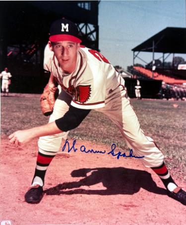 Warren Spahn Autographed Milwaukee Braves MLB 8x10 Photo imperfect- COA (HOF/1957 CY)-Powers Sports Memorabilia