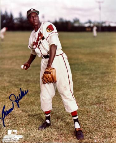 Sam Jethroe Autographed Boston Braves MLB 8X10 Photo imperfect- COA /Ticket/ROY 1950-Powers Sports Memorabilia