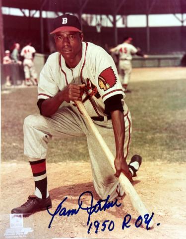 Sam Jethroe Autographed Boston Braves MLB 8X10 Photo imperfect w/1950 ROY- COA-Powers Sports Memorabilia