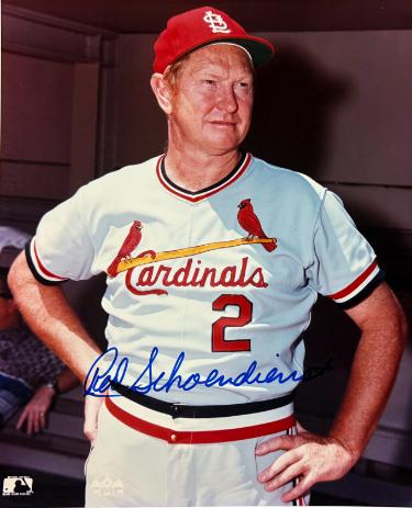 Red Schoendienst Autographed St. Louis Cardinals MLB 8x10 Photo imperfect- COA (HOF)-Powers Sports Memorabilia
