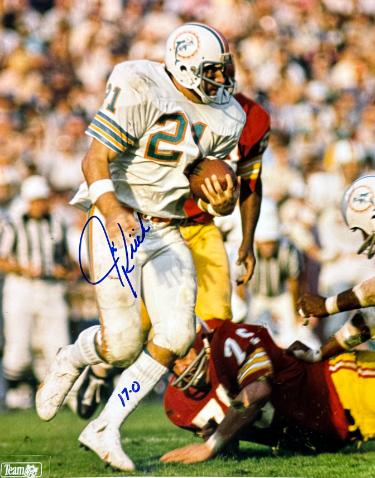 Jim Kiick Autographed Miami Dolphins NFL 8x10 Photo 17-0 imperfect- COA (Perfect Season) - CTBL_045758-Powers Sports Memorabilia