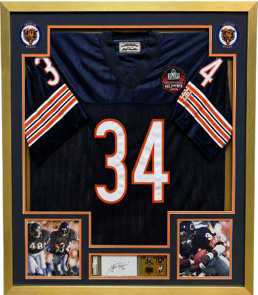 Walter Payton Autographed PSA Slab Cut Chicago Bears NFL HOF Jersey/Photos/Pins Custom Framing Display 32x36-Powers Sports Memorabilia