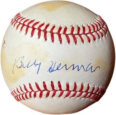 Billy Herman Autographed Official RONL Rawlings National League Baseball toned- COA (Chicago Cubs/HOF) - CTBL_045791-Powers Sports Memorabilia