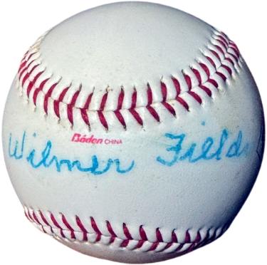 Wilmer Fields Autographed Baden Negro League Museum Logo Baseball faded/bleeding as shown- faded/bleed- COA (Homestead Grays) - CTBL_045792-Powers Sports Memorabilia
