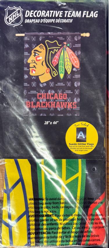Chicago Blackhawks NHL 2 Sided Suede Glitter Flag/Banner 28x44 - New (Sealed)-Powers Sports Memorabilia