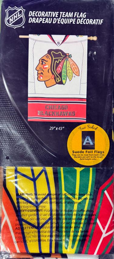 Chicago Blackhawks NHL 2 Sided Suede Foil Flag/Banner 29x43 - New Factory Sealed-Powers Sports Memorabilia