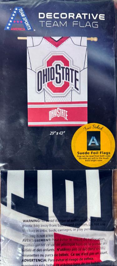 Ohio State Buckeyes NCAA 2 Sided Suede Foil Jersey House Flag-29x43 New (Sealed)-Powers Sports Memorabilia