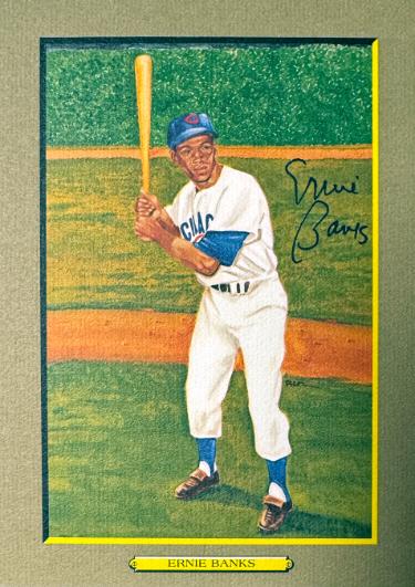 Ernie Banks Autographed Chicago Cubs Perez Steele Great Moments 5.75x8 Postcard- Beckett (HOF)-Powers Sports Memorabilia