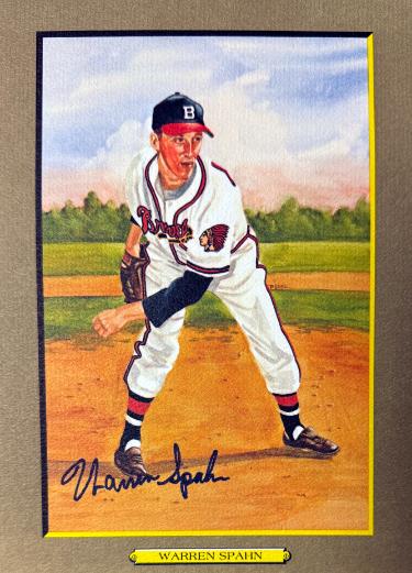 Warren Spahn Autographed Boston Braves Perez Steele Great Moments 5.75x8 Postcard- Beckett (HOF)-Powers Sports Memorabilia