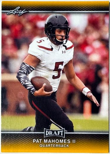Patrick Mahomes II 2017 Leaf Draft Gold Rookie Card (RC) #56 (Texas Tech/Kansas City Chiefs)-Powers Sports Memorabilia