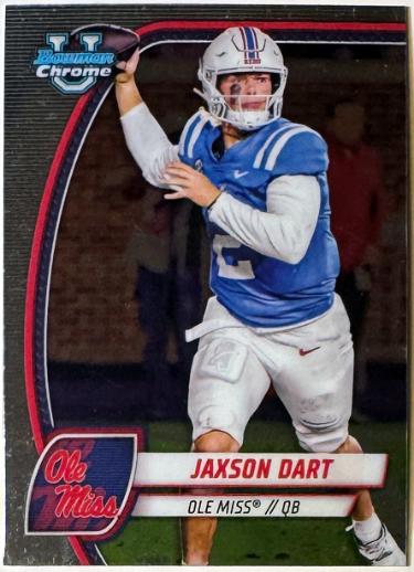 Jaxson Dart 2024 Bowman University Chrome Rookie Card (RC) #6 (Ole Miss/Giants)-Powers Sports Memorabilia