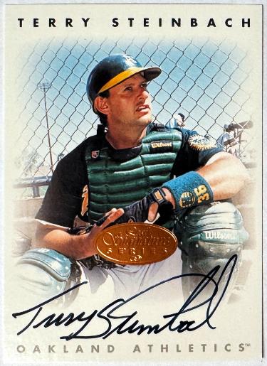 Terry Steinbach Autographed 1996 Leaf Signature Series Bronze On Card Auto (Oakland A's)-Powers Sports Memorabilia