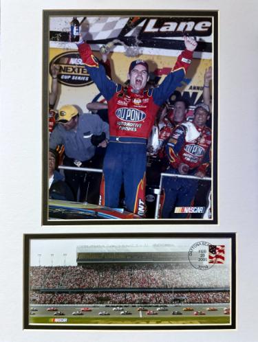 Jeff Gordon 2005 Daytona 500 8 x 10 Photograph Custom Matted 12x16/First Day Of Issue USPS Stamp Cache/Envelope (2/20/2005)/New - Collectible-Powers Sports Memorabilia