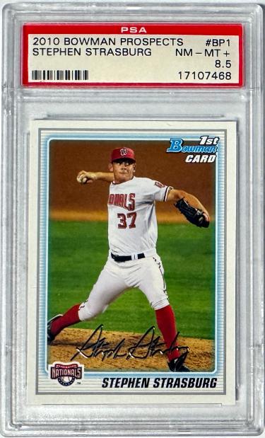 Stephen Strasburg 2010 Bowman Prospects Rookie Card #BP1- PSA Graded 8.5 NM-MT+ (Washington Nationals)-Powers Sports Memorabilia