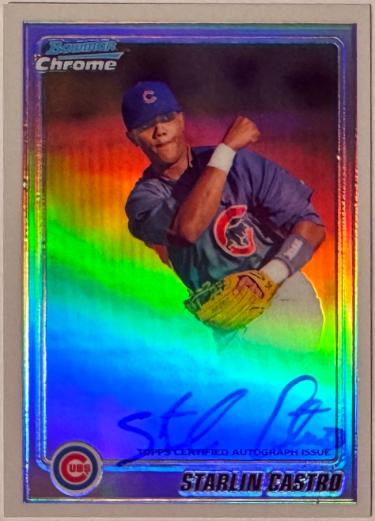 Starlin Castro Autographed 2010 Bowman Chrome Refractor Cubs On Card Auto #BCP100 /500 (Chicago Cubs)-Powers Sports Memorabilia