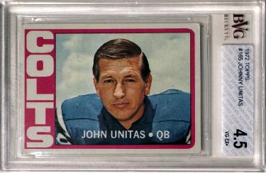 Johnny Unitas 1972 Topps Card #165- BVG Graded 4.5 VG-EX+ (w/Sub Grades/Baltimore Colts)-Powers Sports Memorabilia