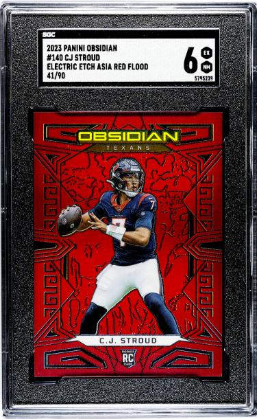 CJ/C.J. Stroud 2023 Panini Obsidian Electric Etch Asia Red Flood Rookie Card (RC) #140 41/90- SGC Graded 6 EX-NM (Texans)-Powers Sports Memorabilia