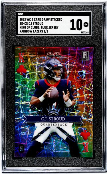 CJ/C.J. Stroud 2023 WC 5 Card Draw Stacked King of Clubs, Blue/Rainbow Lazers Rookie Card 1/1 #SD-CS- SGC Graded 10 Gem Mint-Powers Sports Memorabilia