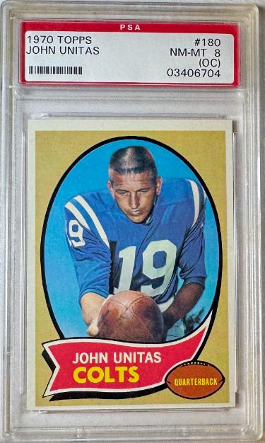 John Unitas 1970 Topps Card #180- PSA Graded 8 (OC) NM-MT (Baltimore Colts/HOF)-Powers Sports Memorabilia